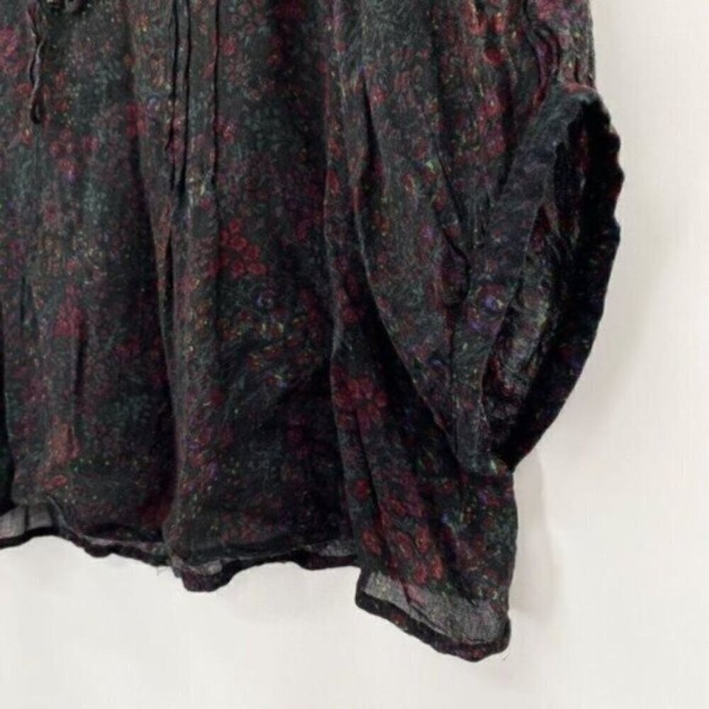 Mango Sheer Black Boho Floral Peasant Blouse - Picture 4 of 8